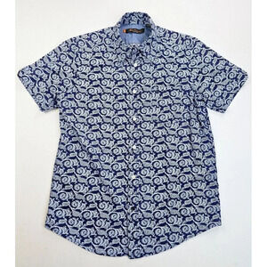 Ben Sherman Size Medium Men's Blue Paisley Embroidered Pocket Logo S/S Shirt